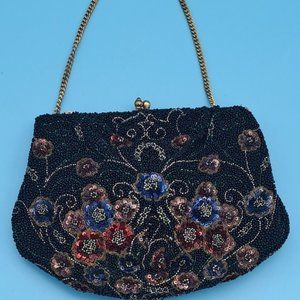 Beaded Purse Vintage Spaulding & Co Pichel Glass Black with Accessories RARE Gem